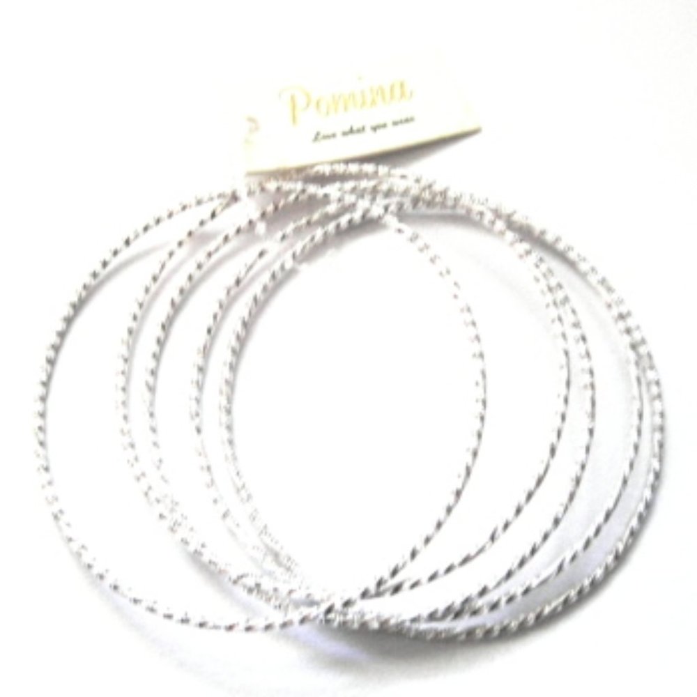 Diamond Cut Thin Metal Bangle Bracelet Set
